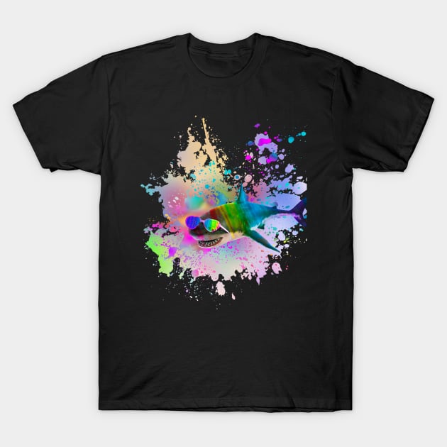 Shark Sharks Wearing Love Rainbow Heart Glasses T-Shirt by Random Galaxy